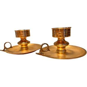 VTG Solid Thailand Brass Candle Stick Chamber Holder Set Tapers Decor Tablescape